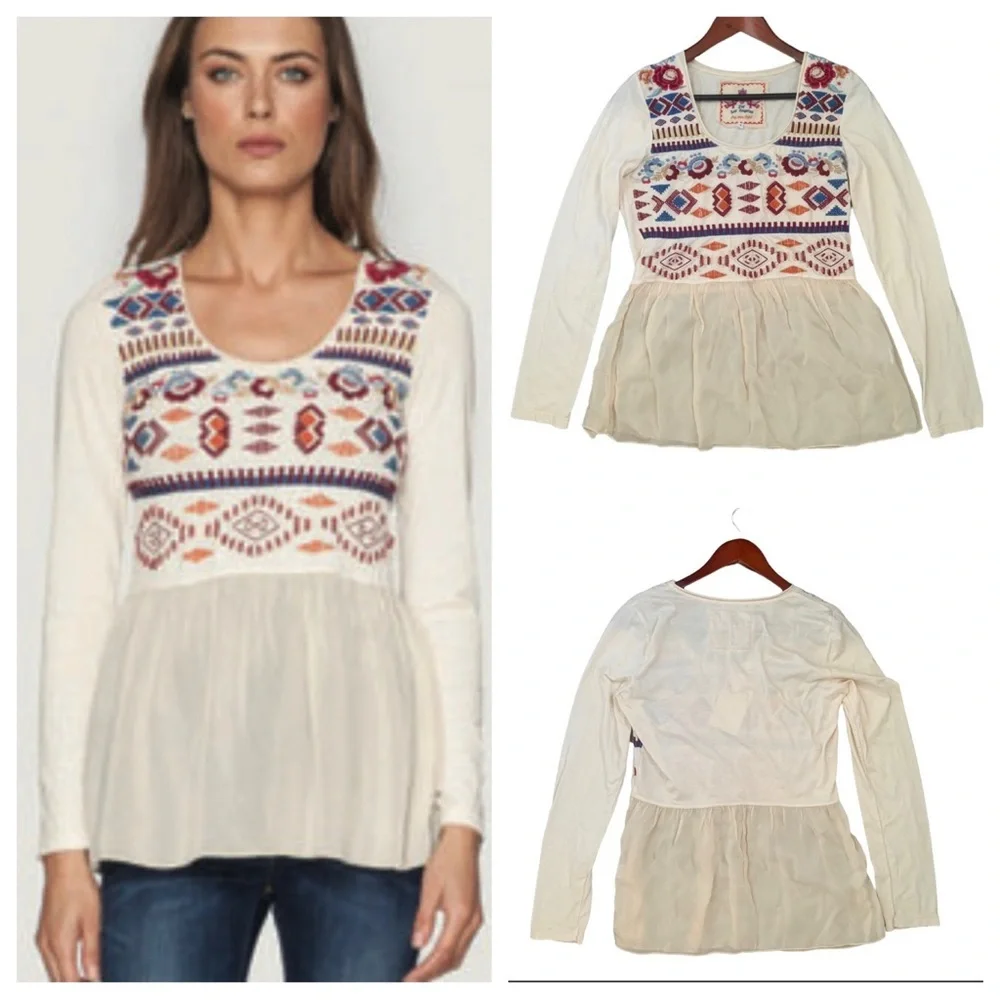 NWT Johnny Was Embroidered Long-sleeve Top Size S